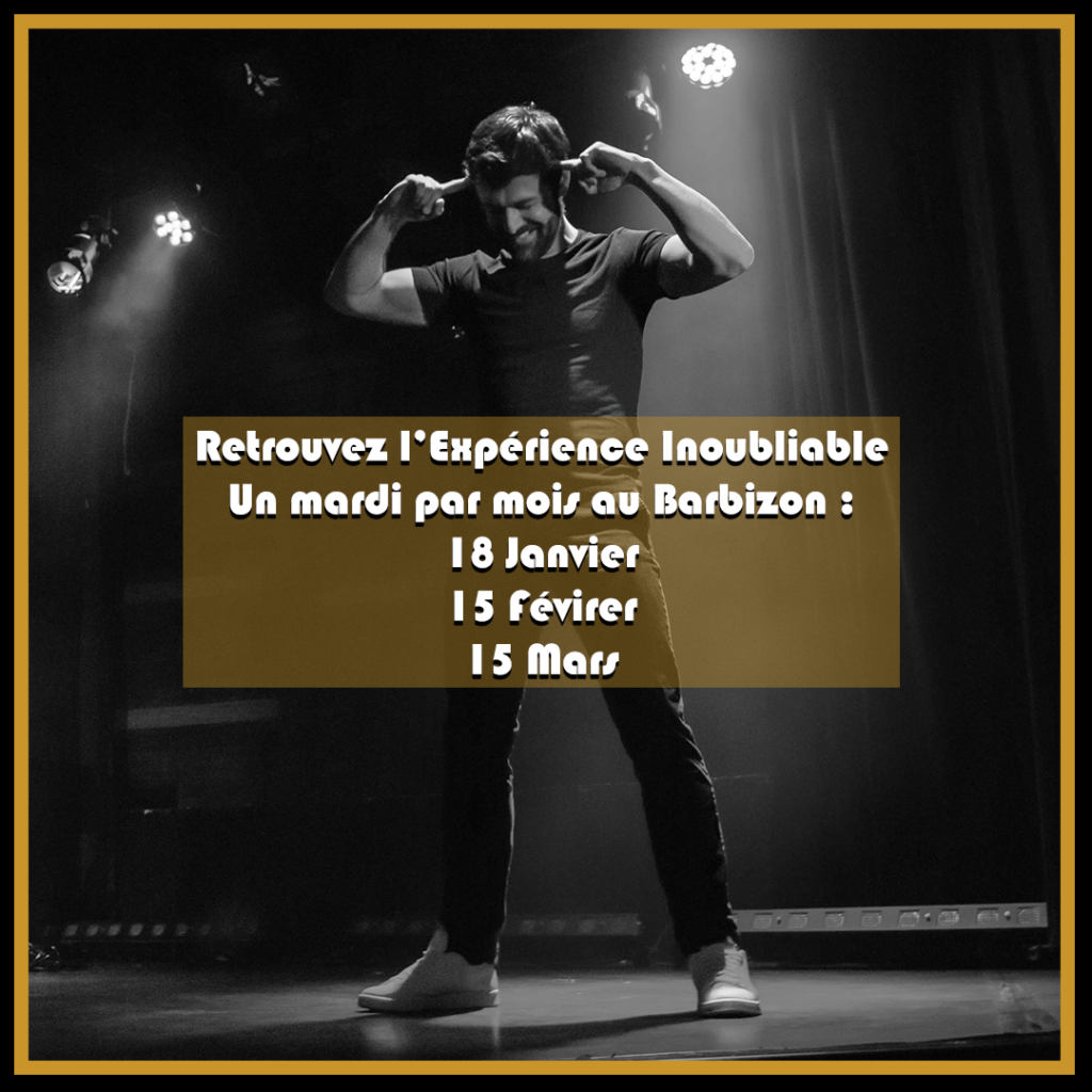 Portrait en noir et blanc de Cédric Fernandez présentant les dates du Barbizon (spectacle à Paris)