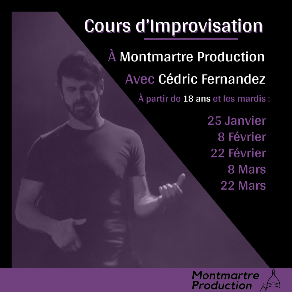 Portrait en noir et blanc de Cédric Fernandez portant sur les dates des stages chez Montmartre Production pour les stages et formations en improvisation